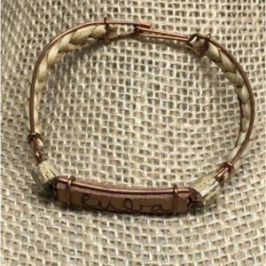 Cuba Bangle Bracelet Leather Wood Copper Wire Woven Straw Retro BoHo Cottage